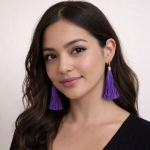 Purple Tassel Clip-On Earrings Statement Fringe Evening Boho Jewelry